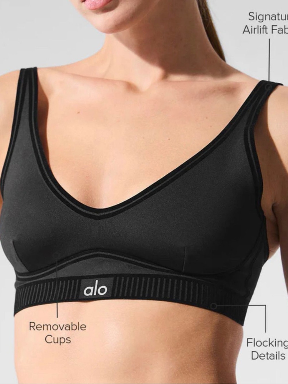 ALO Yoga Black V-Neck Supportive Airlift Sports Bra